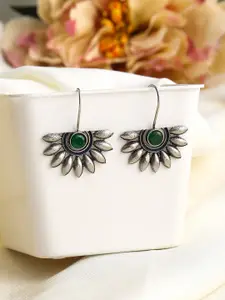 Yellow Chimes Silver-Plated Oxidised Stone-Studded Floral Shape Drop Earrings