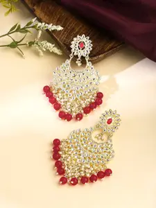 Yellow Chimes Gold-Plated Kundan Studded Drop Earrings