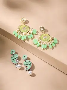 Yellow Chimes Set Of 2 Silver-Plated Contemporary Drop Earrings