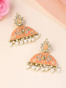 Yellow Chimes Gold-Plated Kundan Studded Meenakari Drop Earrings