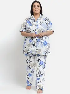 KLOTTHE Plus Size Floral Printed Pure Cotton Night Suit