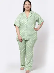 KLOTTHE Plus Size Polka Dots Printed Pure Cotton Night Suit
