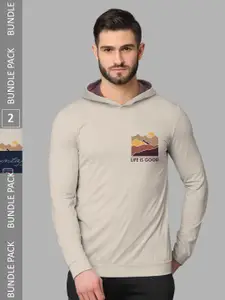 BULLMER Pack Of 2 Graphic Printed Hooded Neck Cotton Casual T-Shirts