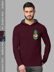 BULLMER Pack Of 2 Typography Printed Hooded Cotton T-shirt