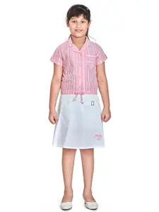 Peppermint Girls Striped Cuban Collar Shirt with Skirt