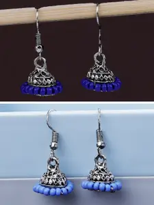 Silver Shine Set Of 2 Silver Plated Dome Shaped Oxidised Jhumkas