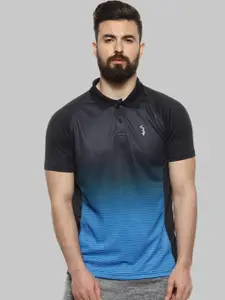 Campus Sutra Blue & Black Polo Collar Short Sleeves Sports T-shirt