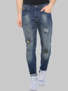 Campus Sutra Men Blue Smart Heavy Fade Applique Cotton Denim Slim Fit Stretchable Jeans