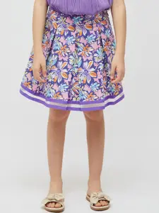 One Friday Girls Floral Printed Pure Cotton A-Line Knee Length Skirt
