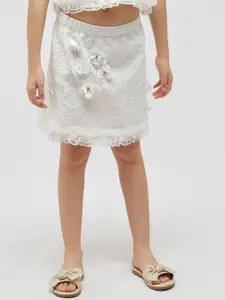 One Friday Girls Self Design A-Line Laced Skirt