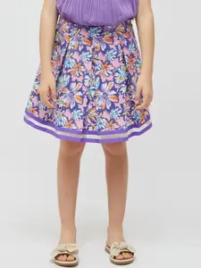 One Friday Girls Floral Printed Pure Cotton A-Line Skirt