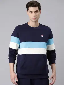FILA Round Neck Colourblocked Cotton Pullover Sweatshirt