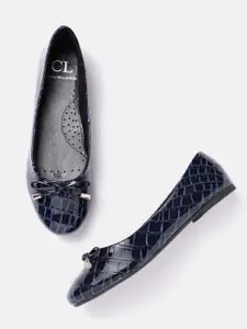 Carlton London Women Croc Textured Ballerinas with Bows Detail
