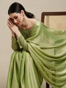 Anouk Green & Gold-Toned Pure Georgette Saree