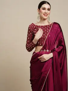 Anouk Magenta & Gold-Toned Embellished Pure Georgette Saree