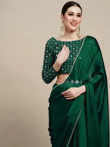 Anouk Green & Gold-Toned Embellished Pure Georgette Saree