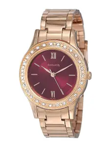 Sonata Women Embellished Dial & Bracelet Style Straps Analogue Watch- NP8123WM02