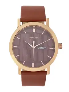 Sonata Men Round Dial & Leather Straps Analogue Watch- 77108WL02