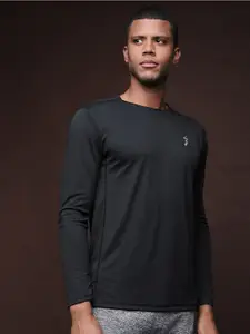 Campus Sutra Black Dry-Fit Long Sleeves Activewear T-shirt