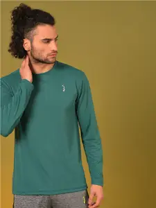 Campus Sutra Green Dry-Fit Long Sleeves Sports T-shirt