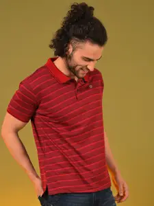 Campus Sutra Striped Polo Collar Cotton T-shirt