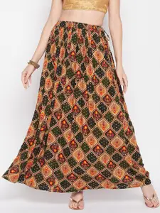 Clora Creation Floral Printed Flared Maxi Skirt