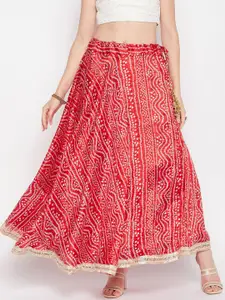 Clora Creation Clora Bandhani Print Flared Maxi Skirt With Gotta Patti Detail