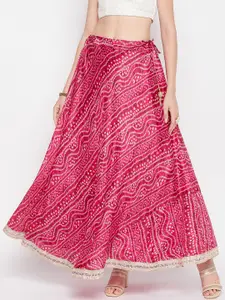 Clora Creation Bandhani Print Flared Maxi Skirt With Gotta Patti Detail