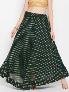 Clora Creation Ethnic Motifs Foil Print Georgette Flared Maxi Skirt