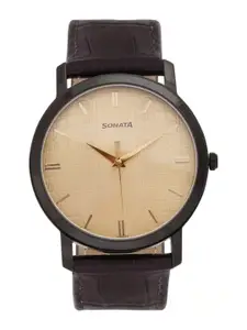Sonata Men Printed Leather Textured Straps Analogue Watch 99701NL01