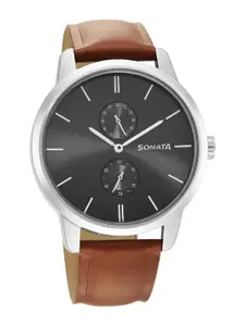 Sonata Men Textured Leather Straps Analogue Watch 7139SL05