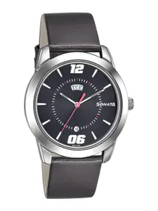Sonata Men Round Dial & Leather Straps Analogue Watch 7924SL14