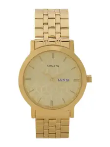 Sonata Men Printed Dial & Stainless Steel Bracelet Style Straps Analogue Watch 77108YM03