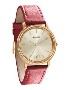 Sonata Women Textured Leather Straps Analogue Watch 87029WL01