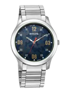 Sonata Men Printed Steel Toned Stainless Steel Bracelet Style Straps Analogue Watch