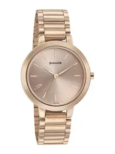 Sonata Women Textured Stainless Steel Bracelet Style Straps Analogue Watch NP8141WM01