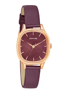 Sonata Women Textured Dial & Leather Straps Analogue Watch- 8173WL01