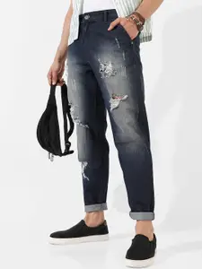 Campus Sutra Men Blue Smart Mildly Distressed Cat Scratches Cotton Slim Fit Jeans