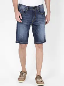 t-base Men Washed Mid Rise Cotton Denim Shorts