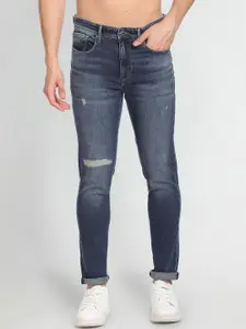 Flying Machine Men Slim Fit Mid Rise Mildly Distressed Light Fade Whiskers Jeans