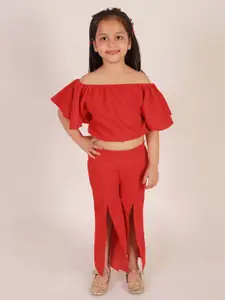 Ameeha Girls Off Shoulder Top With Palazzos Set