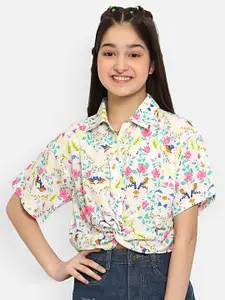 Natilene Girls Floral Printed Twisted Shirt Style Crop Top
