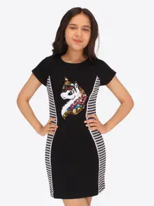 CUTECUMBER Girls Print Applique T-shirt Dress