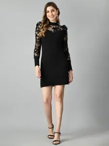 IUGA High Neck Puff Sleeves Sheath Dress