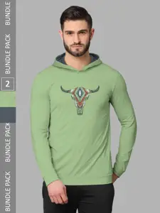 BULLMER Pack Of 2 Graphic Printed Hooded Cotton Sweatshirt