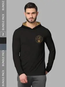 BULLMER Pack Of 2 Graphic Printed Hooded Cotton Sweatshirt