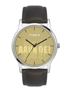Timex Men Brass Printed Dial & Leather Straps Analogue Watch TW00ZR562
