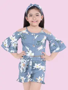Naughty Ninos Girls Floral Printed Crop Top with Shorts Clothing Set
