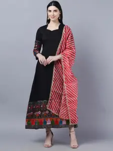 Myshka Ethnic Motifs Embroidered Maxi Ethnic Dress With Dupatta