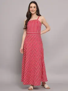 Myshka Shoulder Straps Striped Pure Cotton Maxi Dress